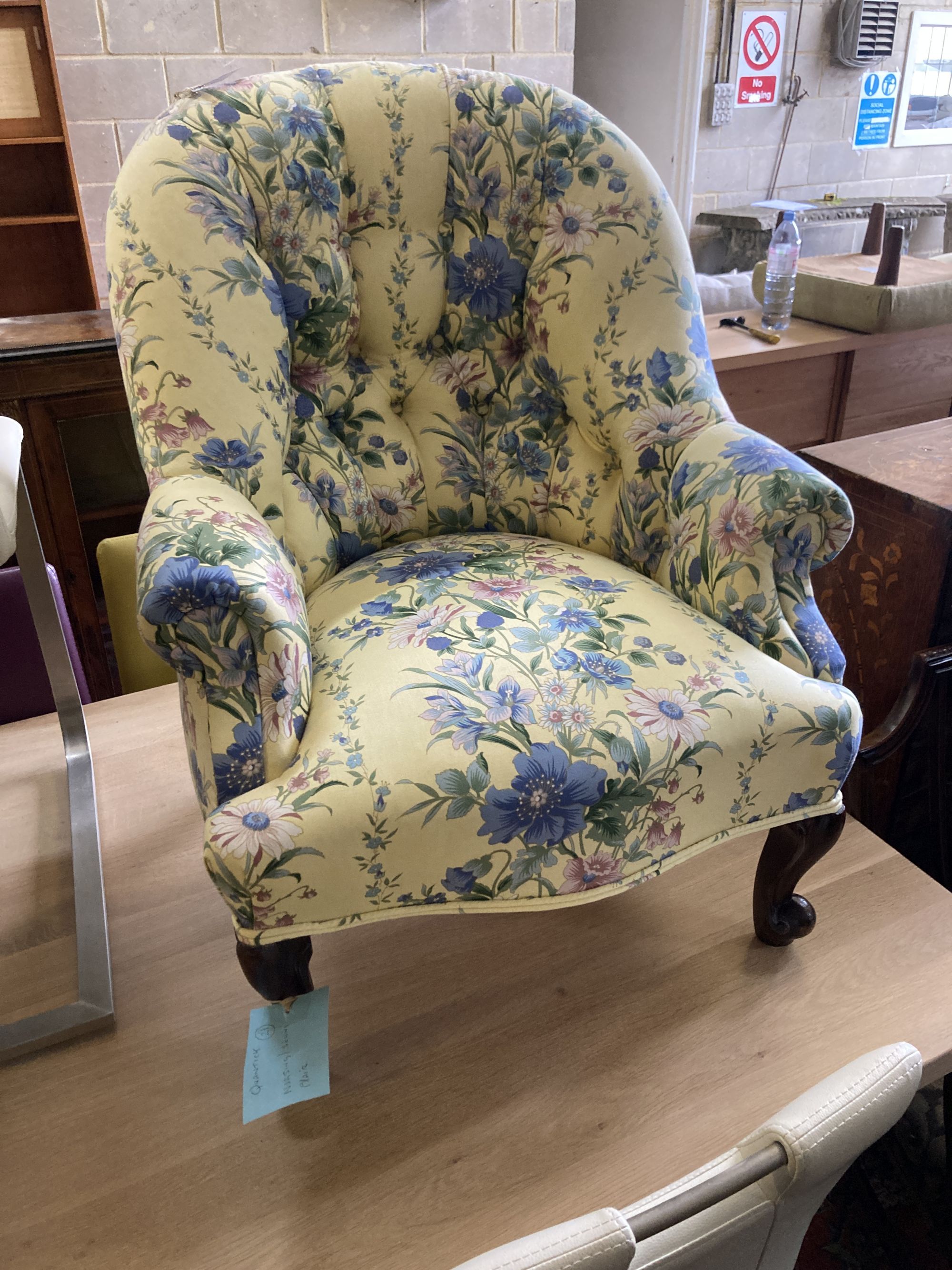 A Victorian upholstered sewing/nursing chair, width 66cm, depth 60cm, height 78cm